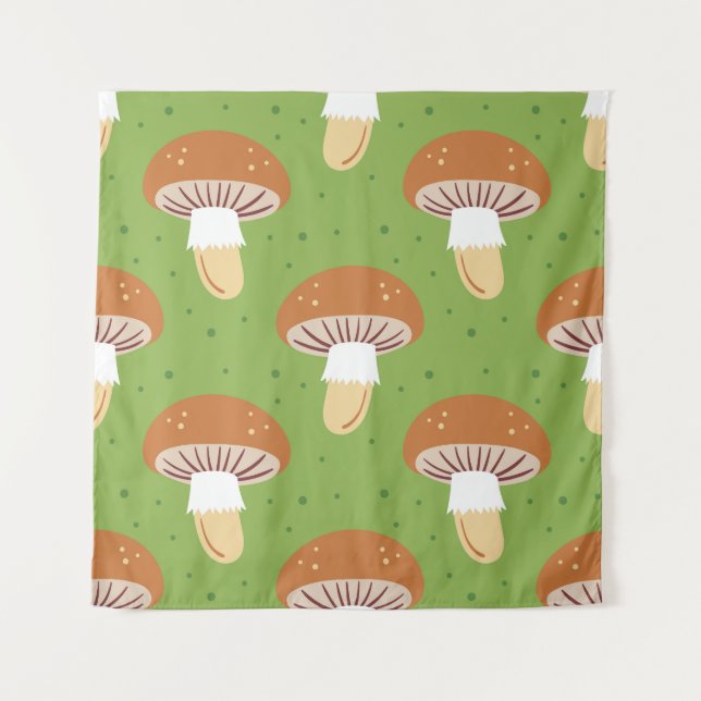 Autumn mushrooms: green seamless pattern. tapestry (Front)