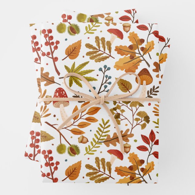 Autumn Mushrooms, Leaves and Berries  Wrapping Paper Sheet (In situ)