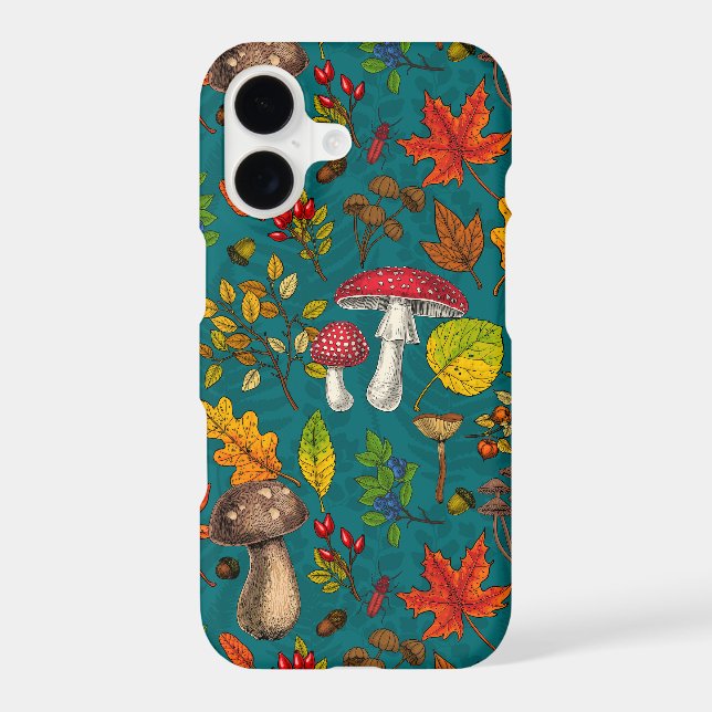 Autumn mushrooms, leaves, nuts and berries on blue (Back)