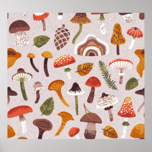 Autumn mushrooms, leaves: vintage repeat. poster