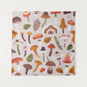Autumn mushrooms, leaves: vintage repeat. tapestry