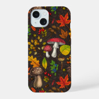 Autumn mushrooms,nuts and berries on dark