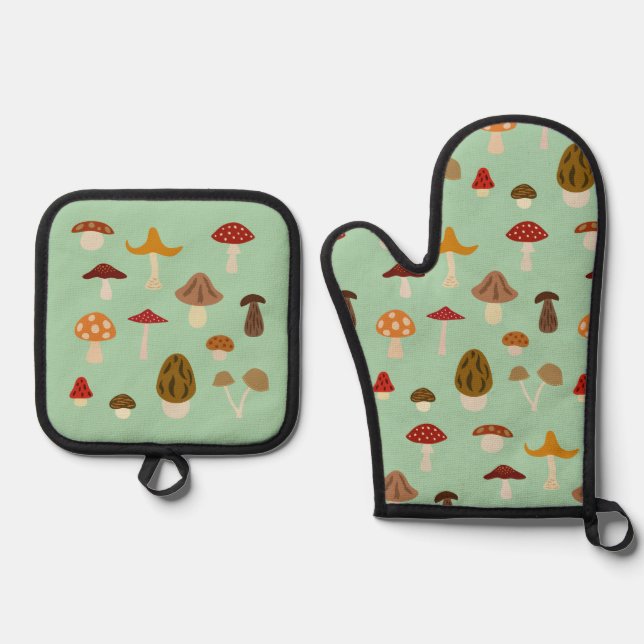 Autumn Mushrooms Oven Mitt & Pot Holder Set (Front)