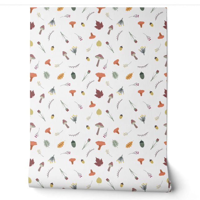 autumn mushrooms pattern wallpaper (Unrolling)