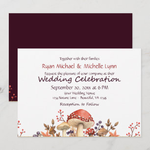 Autumn Mushrooms, Plants and Leaves Fall Wedding Invitation