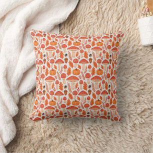 Autumn Mushrooms Pumpkins Woodland Pattern Cushion