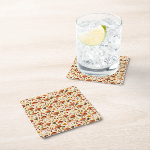 Autumn Mushrooms Square Paper Coaster
