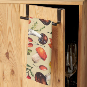 Autumn mushrooms tea towel