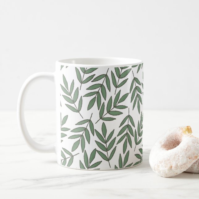 Autumn | Nature Greenery Leaf Foliage Pattern Coffee Mug (With Donut)