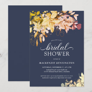 Autumn Navy Blue Botanical Bridal Shower Invitation