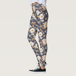 Autumn Navy Cream Floral Leggings