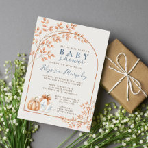 Autumn Neutral Pumpkins Dusty Blue Baby Shower