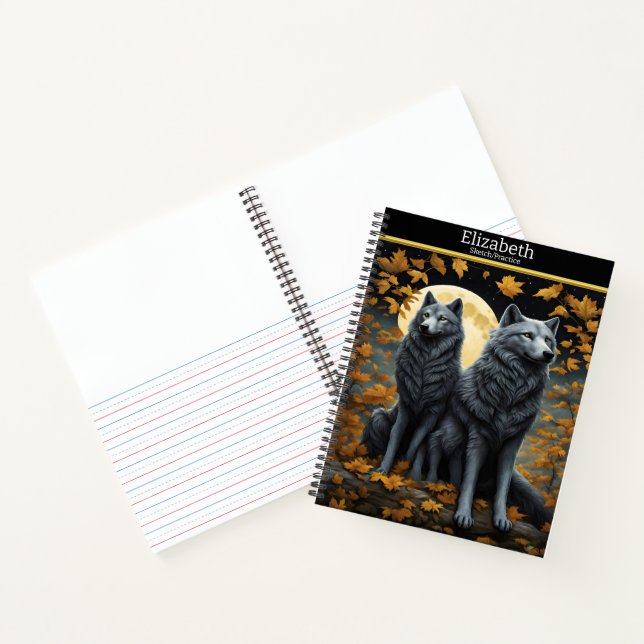 Autumn night, wolves howl at the moon notebook (Inside)