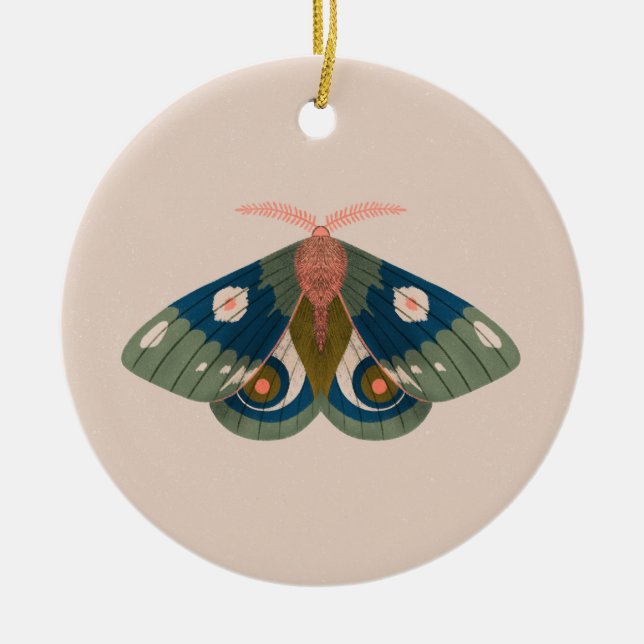 Autumn Nights Green Blue Moth Ceramic Tree Decoration (Front)