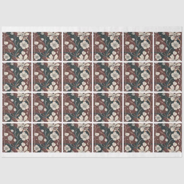 Autumn Noir Blossoms Tiled Decoupage Tissue Paper (Front)