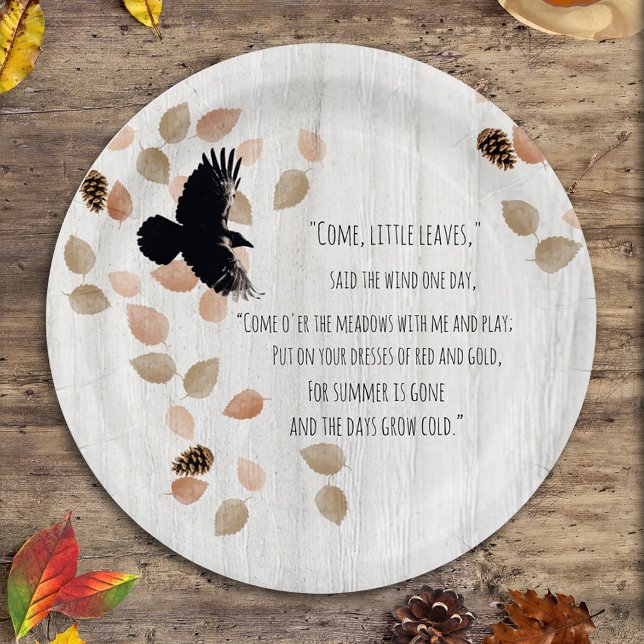 Autumn Nostalgic Poetry Windy Leaves Crow Flight Paper Plate (Creator Uploaded)
