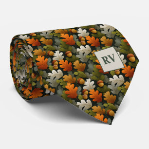Autumn Oak Leaf & Acorn Monogrammed Fall Tie