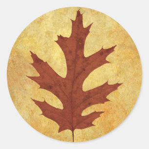 Autumn Oak Leaf Red Classic Round Sticker