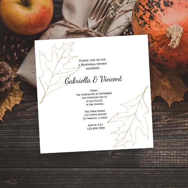 Autumn Oak Leaf Wedding Rehearsal Dinner Invitation (Set a woodsy fall tone for your event with the natural Autumn Oak Leaves Rehearsal Dinner Invitation)