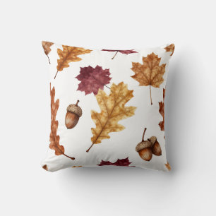 Autumn Oak Leaves Acorn Watercolor Pattern Cushion
