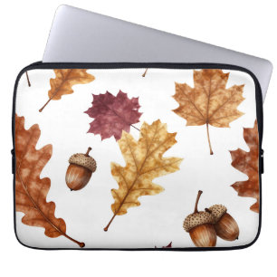 Autumn Oak Leaves Acorn Watercolor Pattern Laptop Sleeve