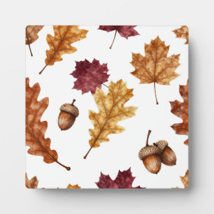 Autumn Oak Leaves Acorn Watercolor Pattern Plaque