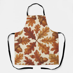 Autumn Oak Leaves Acorns Brown Seamless Fall Apron