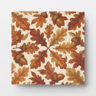 Autumn Oak Leaves Acorns Brown Seamless Fall Plaque