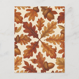 Autumn Oak Leaves Acorns Brown Seamless Fall Postcard