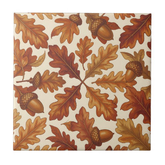 Autumn Oak Leaves Acorns Brown Seamless Fall Tile