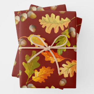 Autumn Oak Leaves and Acorns Nature Wrapping Paper Sheet