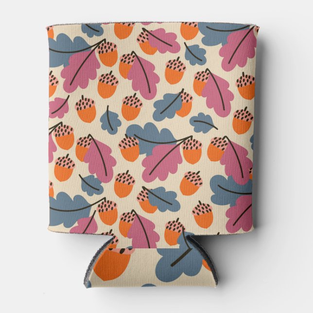 Autumn Oak: Leaves and Acorns Pattern Can Cooler (Front)