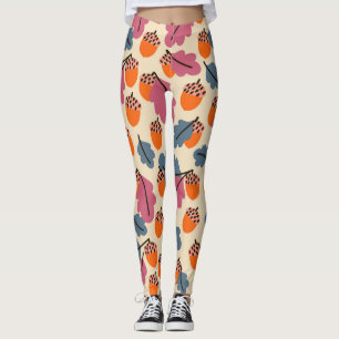 Autumn Oak: Leaves and Acorns Pattern Leggings