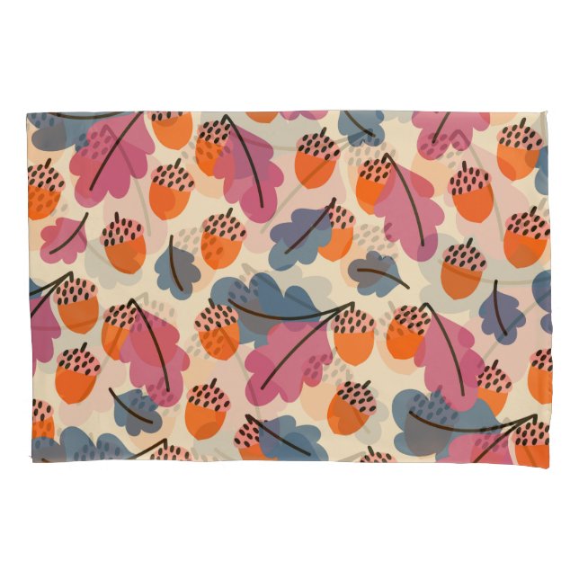 Autumn Oak: Leaves and Acorns Pattern Pillowcase (Front)