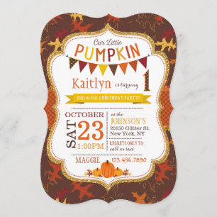 Autumn Oak Leaves and Pumpkins Birthday Invitation