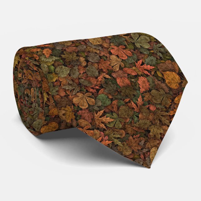 Autumn Oak Leaves Camouflage Greens & Golds Rust Tie (Rolled)