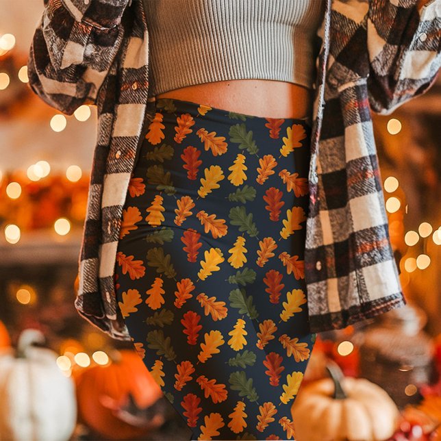 Autumn Oak Leaves Fall Navy  Leggings (Creator Uploaded)