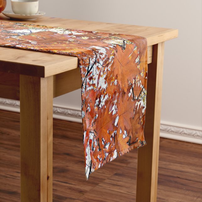 Autumn Oak Leaves Floral Short Table Runner (In Situ)
