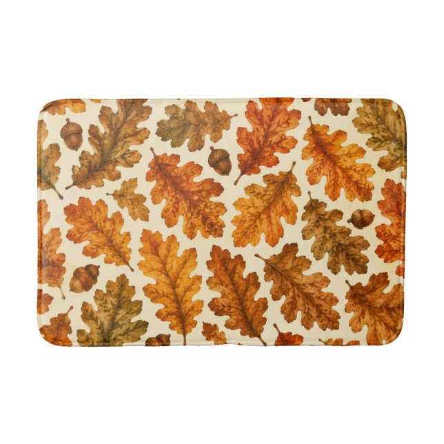 Autumn Oak Leaves Pattern | Cosy Nature Aesthetic Bath Mat (Front)