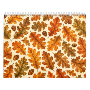 Autumn Oak Leaves Pattern Cosy Nature Aesthetic Calendar
