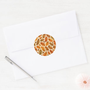 Autumn Oak Leaves Pattern   Cosy Nature Aesthetic Classic Round Sticker