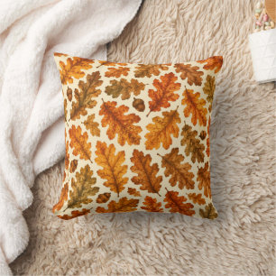 Autumn Oak Leaves Pattern Cosy Nature Aesthetic Cushion