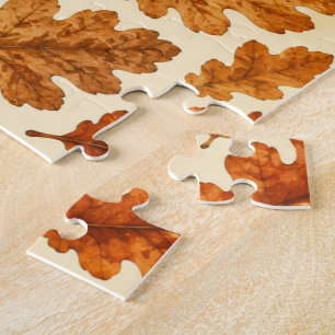 Autumn Oak Leaves Pattern Cosy Nature Aesthetic Jigsaw Puzzle