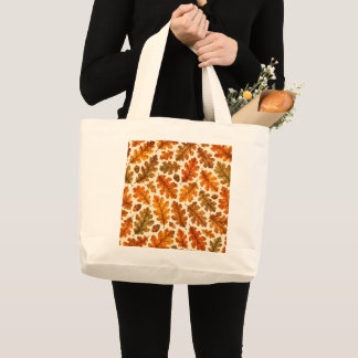 Autumn Oak Leaves Pattern | Cosy Nature Aesthetic Large Tote Bag