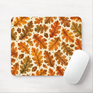 Autumn Oak Leaves Pattern Cosy Nature Aesthetic Mouse Mat