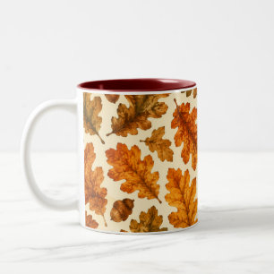 Autumn Oak Leaves Pattern Cosy Nature Aesthetic Two-Tone Coffee Mug