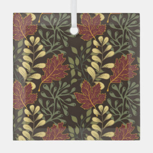 Autumn Oak Leaves Pattern in Maroon and Yellow Glass Tree Decoration