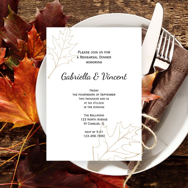 Autumn Oak Leaves Wedding Rehearsal Dinner Invitation (Set a warm seasonal Fall tone with the Autumn Oak Leaves Wedding Rehearsal Dinner Invitation.)