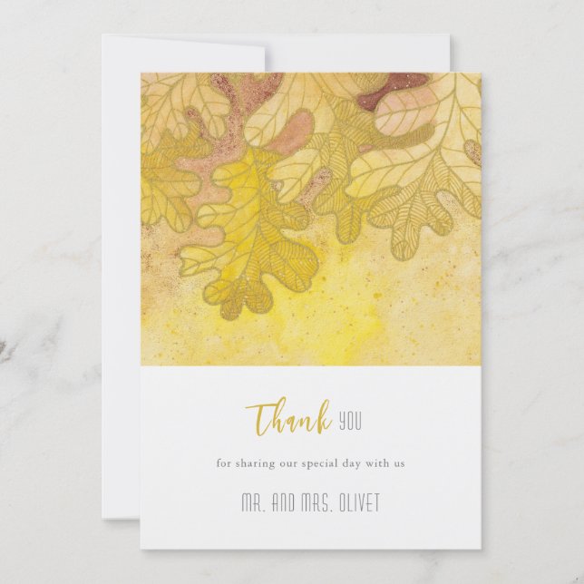 Autumn Oak Leaves Wedding Thank You Card (Front)