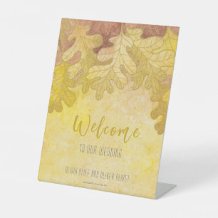 Autumn Oak Leaves Wedding Welcome Pedestal Sign